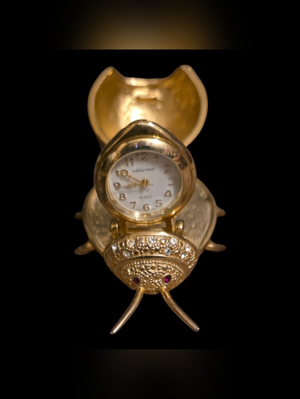 Gold Beetle Table Clock Accent by Mathey Tissot